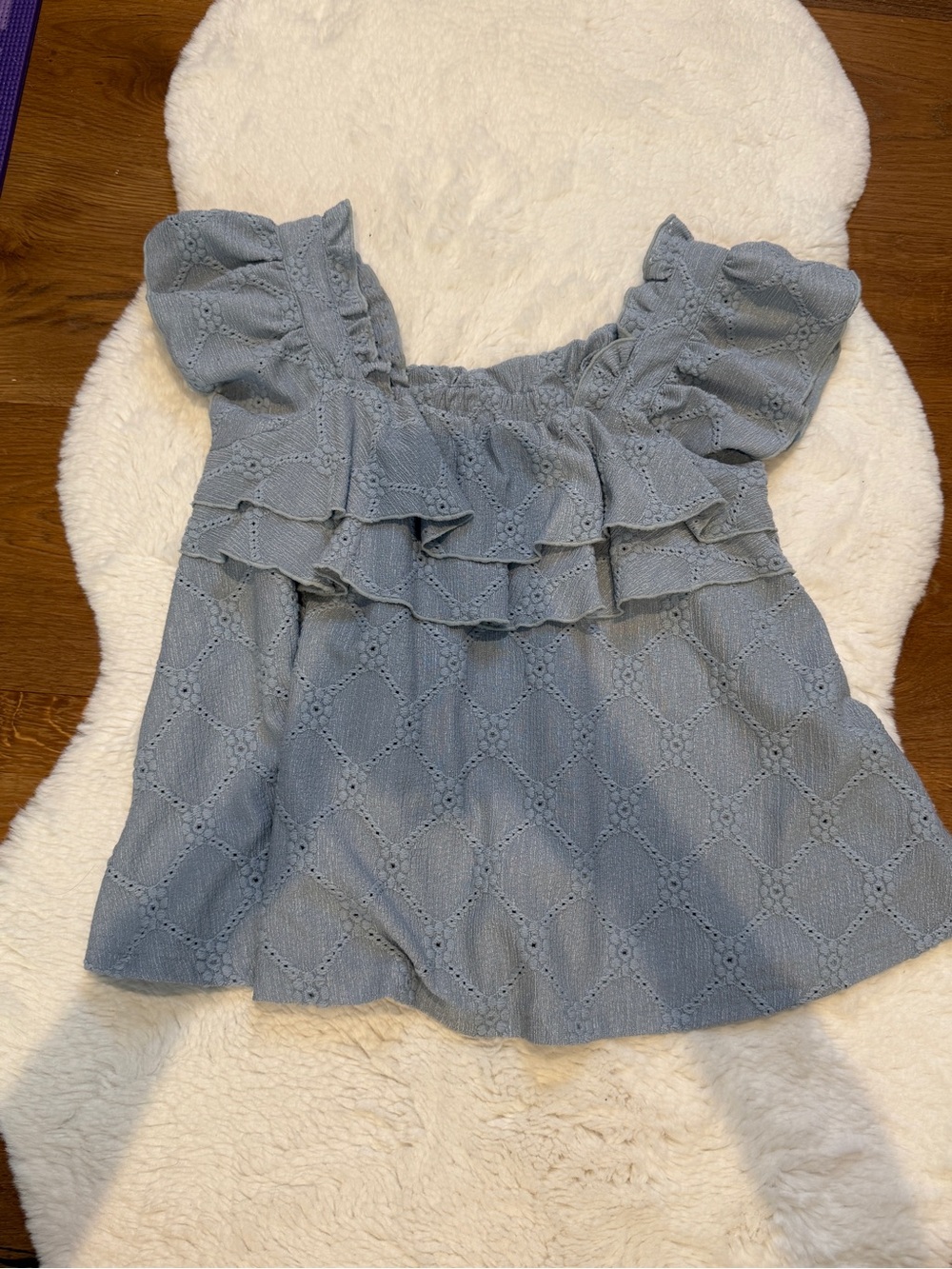 Blue Eyelet Ruffle Sleeveless Top